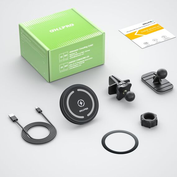 OHLPRO Magsafe Autohalterung mit Ladefunktion, 15W Schnellladegerät Handyhalterung Auto Magnet für iPhone 17 16 15 14 13 12 Pro Max Plus, Induktive Ladestation für Armaturenbrett & Lüftung, Grau