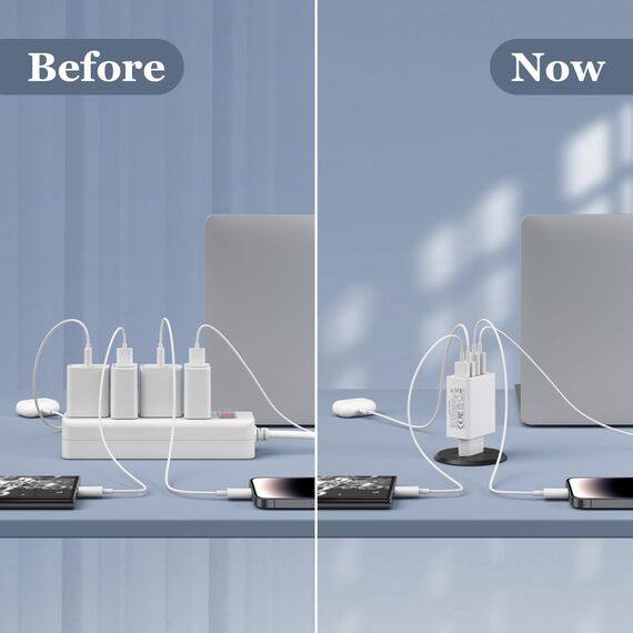 USB C Ladegerät 40W,4-Ports Mehrfach Ladegerät mit USB-C+USB-A,USBC Schnellladeblock Dual Port PD+QC Wandstecker Multiport Typ C Kompatibel mit iPhone 16/15/14/13/12 Pro Max/Galaxy S25/S24/S23/Tablet