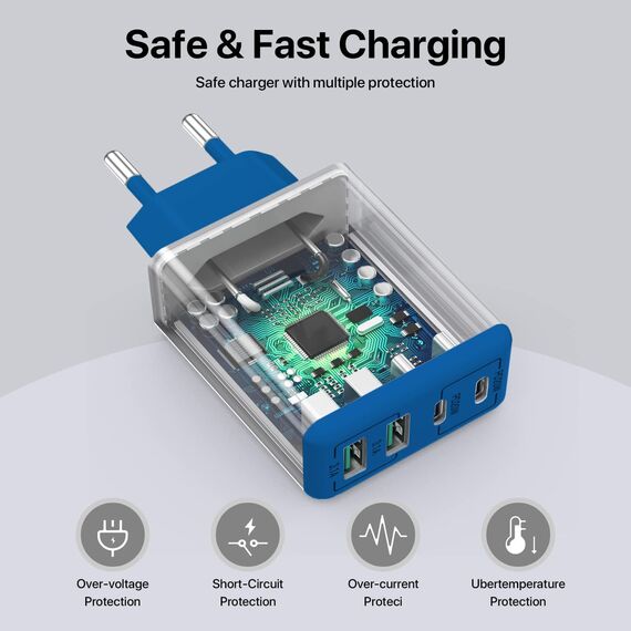 USB C Ladegerät, 40 W 4 Ports USB C, Schnellladeblock Dual Port PD+QC, Multiport Typ C Ladegerät kompatibel mit iPhone 11/12/13/14/15/Pro Max/XS/XR/8/7/Galaxy S25/S24/S23/Tablet