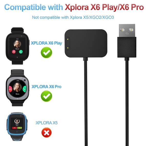 2-Stück Magnetisches Ladekabel Kompatibel mit Xplora X6, Tragbares USB-Kabel Ersatz Ladegerät Charging Cable für X6 Play/X6 Pro,Schwarz & Schwarz