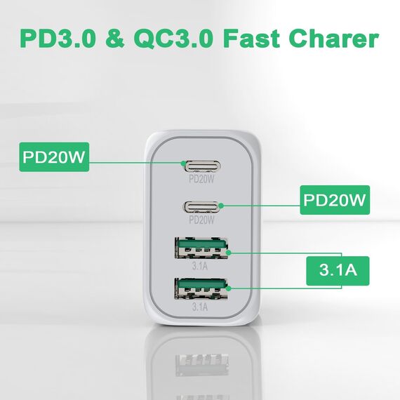 40W USB C Ladegerät, Gcstnn Schnellladegerät 2er-Pack 4 Port PD3.0 QC3.0 USB C Ladestecker für iPhone 15 Plus 14 Pro Max 13 Pro 12 Mini 11 SE XS XR 8, iPad, Samsung, Xiaomi, Google Handy Ladegerät.