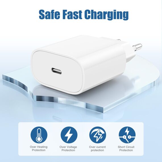 USB C Ladegerät Ladekabel für iPhone 17/17 Air/16 Pro/16 Pro Max/16 Plus/15 Pro/15 Pro Max/15 Plus, iPad, MacBook, Samsung, 20W USB C Power Adapter Schnellladegerät mit Schnellladekabel 2M