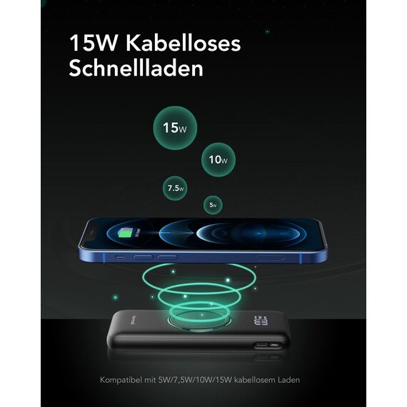 Charmast Power Bank, Wireless Powerbank 20000mAh Induktives Laden Kabellose Ladegerät, 22,5W PD/QC 3.0 Externe Handyakkus mit LED Display Kompatibel mit iPhone 17 16 15 14 13 12 Pro max Samsung Huawei