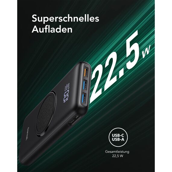 Charmast Power Bank, Wireless Powerbank 20000mAh Induktives Laden Kabellose Ladegerät, 22,5W PD/QC 3.0 Externe Handyakkus mit LED Display Kompatibel mit iPhone 17 16 15 14 13 12 Pro max Samsung Huawei
