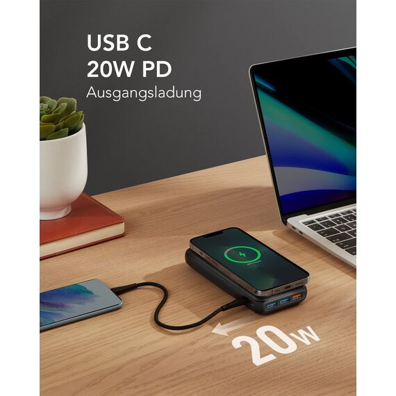 Charmast Power Bank, Wireless Powerbank 20000mAh Induktives Laden Kabellose Ladegerät, 22,5W PD/QC 3.0 Externe Handyakkus mit LED Display Kompatibel mit iPhone 17 16 15 14 13 12 Pro max Samsung Huawei