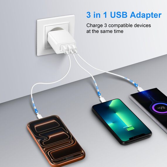 USB Stecker Ladegerät, ARCCRA Mehrfach 3-Port 15.5W USB Adapter Steckdose 5V 3.1A-2A-1A Charger Plug Netzstecker Netzteil Ladestecker für iPhone, Airpods, iPad, Samsung, Xiaomi, Tablet, Handys