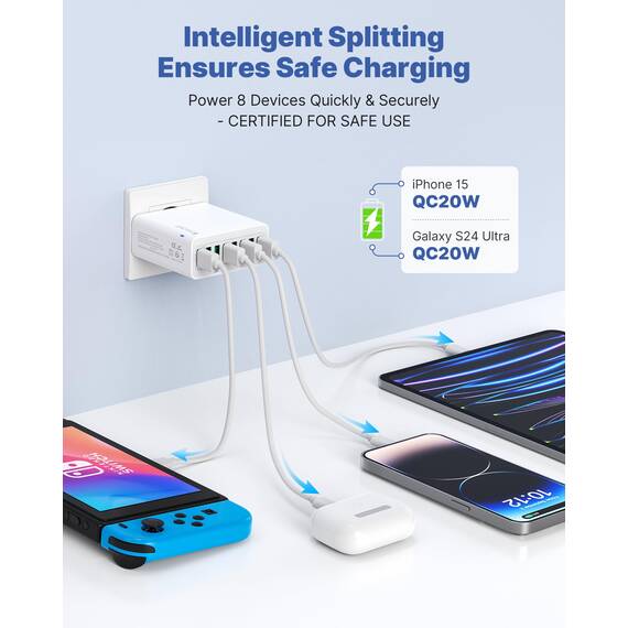 USB Ladegerät 2 Pack, 8 Ports USB Stecker 40W ladeadapter für 15 14 13 12 11 X, Samsung, Huawei, Xiaomi, Schnellladegerät Mehrfach Netzteil Netzstecker Ladestecker Schnellladen Steckdosenadapter