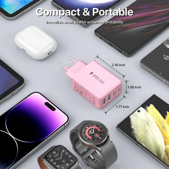 USB C Ladegerät, 40 W 4 Ports USB C, Schnellladeblock Dual Port PD+QC, Multiport Typ C Ladegerät kompatibel mit iPhone 11/12/13/14/15/Pro Max/XS/XR/8/7/Samsung Telefon/Tablet