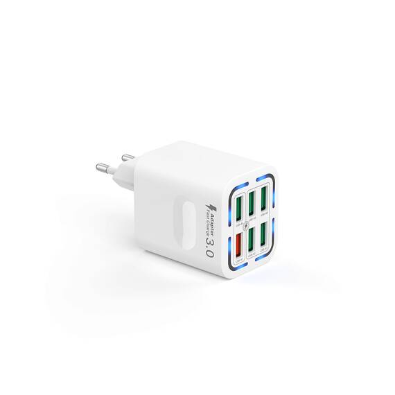 Tupneuf USB Ladegerät, 6 Ports Mehrfach Stecker mit QC 3.0 (3A/12V) und USB-A(3A/5V), 50W Netzteil Schnellladegerät Adapter für iPhone 16 15 14 Pro Max 13 12 11 SE 2020 XS XR 8 7, Samsung, Handys