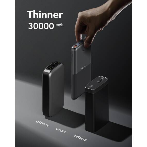 VRURC Power Bank 30000mAh 22.5W Powerbank USB C Schnelles Aufladen Externe Handyakkus mit 4 Ausgänge und 3 Eingänge Tragbares Ladegerät kompatibel mit iPhone, Huawei, Tablets usw (Schwarz)