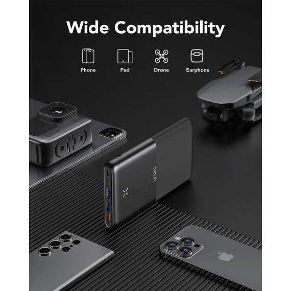 VRURC Power Bank 30000mAh 22.5W Powerbank USB C Schnelles Aufladen Externe Handyakkus mit 4 Ausgänge und 3 Eingänge Tragbares Ladegerät kompatibel mit iPhone, Huawei, Tablets usw (Schwarz)