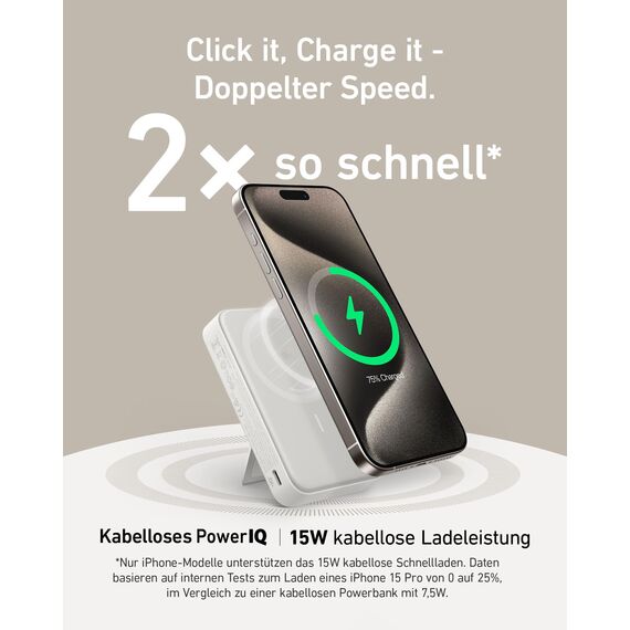 Anker MagGo Powerbank, Qi2-zertifiziert 15W MagSafe-kompatibles Ladegerät, 10.000mAh, Display & klappbarer Ständer, Für iPhone 17/16/15/14, Mit USB-C Kabel