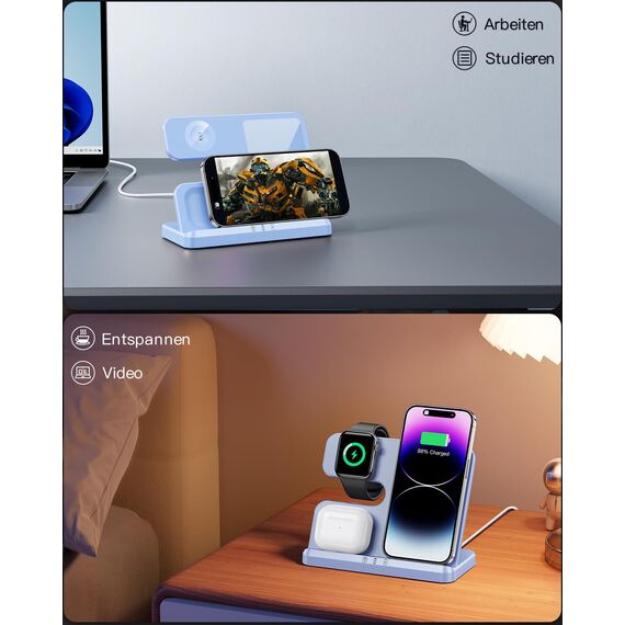 JARGOU 3 in 1 Kabelloses Ladegerät, Induktive Ladestation für Apple Watch und iPhone AirPods, Wireless Charger für iPhone 16 15 14 13 12 11 Pro Max/XS/8, für Apple Watch 10/9/Ultra/8/7/6/SE/5/4AirPods