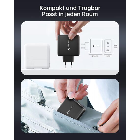 NOVOO 120W USB C Ladegerät GaN Ⅲ 3-Port USB C Netzteil Schnellladegerät mit 1 PD 100W Typ-C-Kabeln Wandladegerät für MacBook Pro 14'',Dell XPS 13,iPad Pro,iPhone 15,Galaxy S23,Note20,Apple Watch