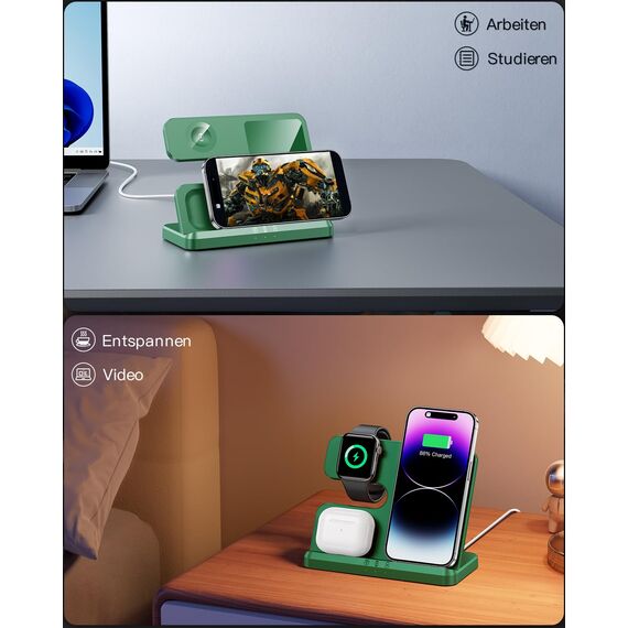 JARGOU 3 in 1 Kabelloses Ladegerät, Ladestation für Apple Watch und iPhone AirPods, Wireless Charger für iPhone 17 16 15 14 13 12 11 Pro Max, für Apple Watch 11/Ultra 3/10/9/8/7/6/SE/AirPods Pro 4 3 2