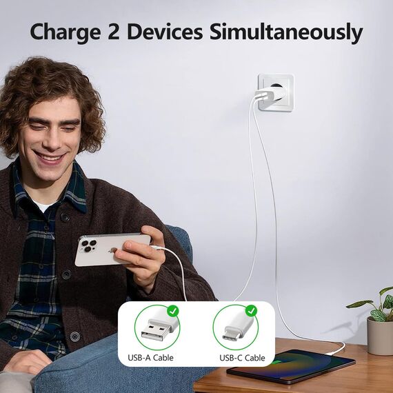envircell USB C Ladegerät, 30W GaN Schnellladegerät, 2 Ports Mehrfach Ladegerät mit USB-C und USB-A, PD 3.0 Power Adapter Netzteil für iPhone 15 14 Pro Max 13 12 11 SE 2020 XS XR 8 7, Samsung, Handys