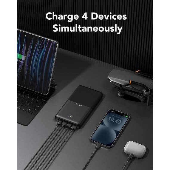 VRURC Power Bank 30000mAh 22.5W Powerbank USB C Schnelles Aufladen Externe Handyakkus mit 4 Ausgänge und 3 Eingänge Tragbares Ladegerät kompatibel mit iPhone, Huawei, Tablets usw (Schwarz)
