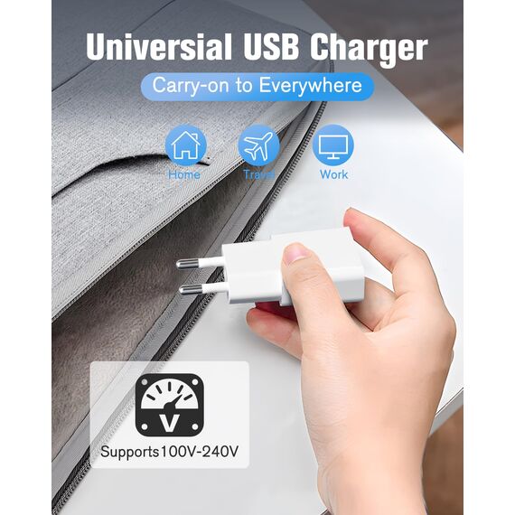 30Pack USB Ladegerät 5W Slim Ladestecker Netzteil 5V 1A 2Port USB C+ USB A Netzstecker Adapter, Steckdosenadapter für iPhone,eBook Reader, Xperia, MP3, Smartphone（Weiß） (Thickness 1.45cm/30packs)