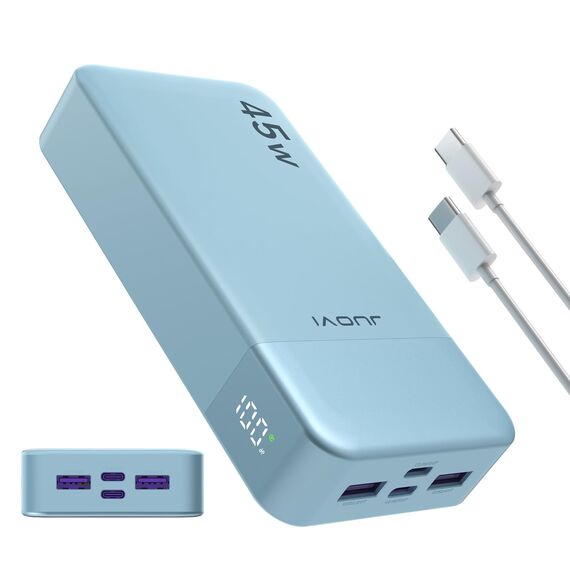 JUOVI Power Bank, 20000mAh 45W Tragbares Ladegerät, PD3.0 QC4.0 Schnelles Laden 4-Port mit LED Anzeige, Akkupack Ladegerät tragbar für MacBook, iPhone 15 14 13 Pro Samsung S23 S22 (Blau)