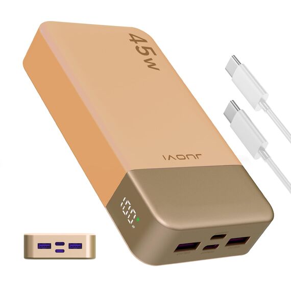 JUOVI Power Bank Fast Charging, 20000mAh 45W Tragbares Ladegerät, Super Fast Charging mit LED Display, USB C Power Bank für MacBook, für iPhone 15 14 13 Pro for Samsung S24 S23 (Orange)