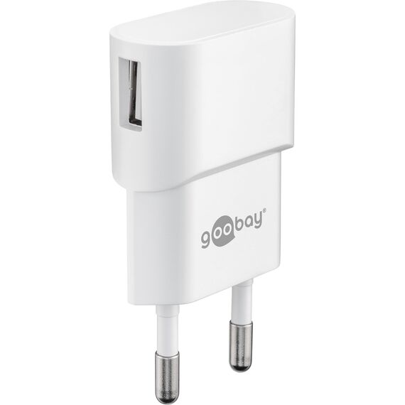 Goobay 44948 USB Netzteil Adapter für Steckdose 1 A (5W) / Netzteil mit seitlichem Eingang/Für Smartphone Ladekabel/Netzstecker/Stecker für USB Ladekabel/Steckdosenadapter/Weiß