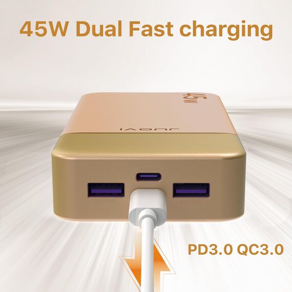 JUOVI Power Bank Fast Charging, 20000mAh 45W Tragbares Ladegerät, Super Fast Charging mit LED Display, USB C Power Bank für MacBook, für iPhone 15 14 13 Pro for Samsung S24 S23 (Orange)