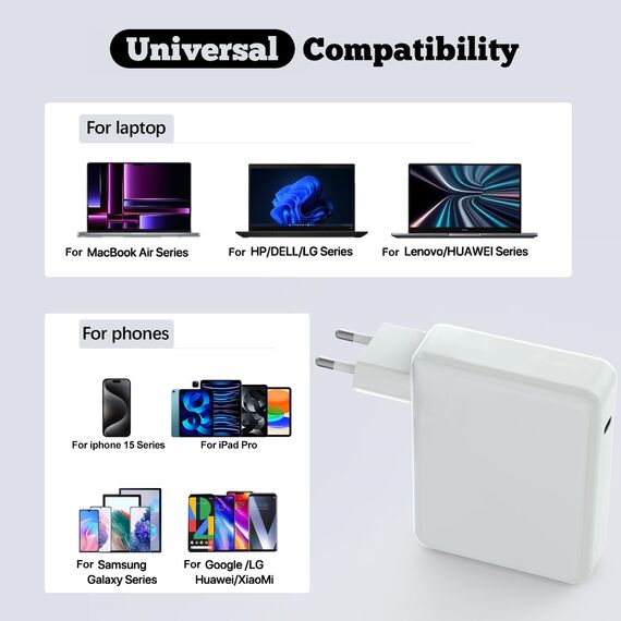 Mac Book Pro Ladegerät 100W, USB C Ladekabel Schnell Netzteil für MacBook Pro 13/14/15/16 Zoll/MacBook Air 2020/2019/2018, Kompatibel mit iPad/Thinkpad/HP/Dell mit 1.8M USB C auf C Ladekabel
