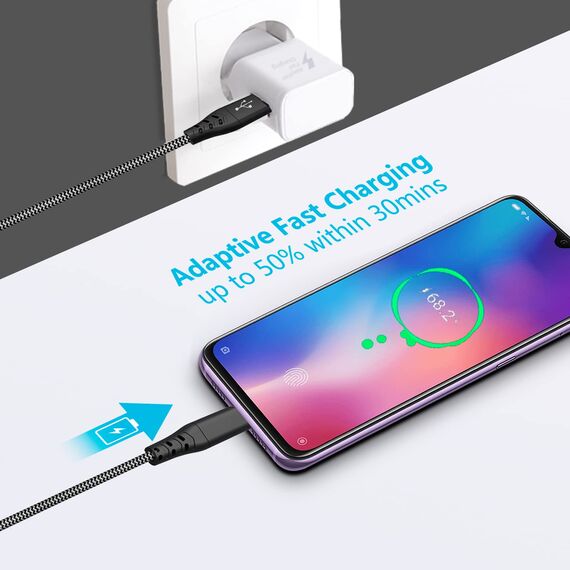 2-Pack Ladegerät mit Ladekabel Für Samsung Galaxy S8, S8+, S9, S9 Plus, S10, S10 Plus, S10e 5G, S20, S21, S22, A50, A51, A40, A30, Z Flip3, Fold2, 2m Typ C Nylon Schnellladekabel Schnellladegerät