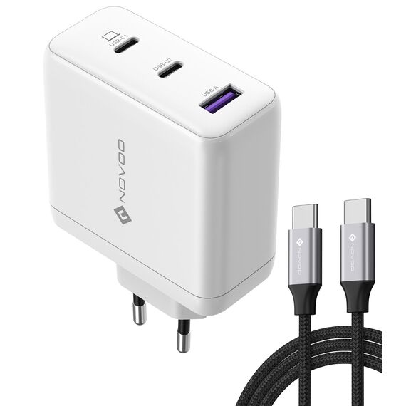 NOVOO 120W USB C Ladegerät GaN 3-Port Schnellladegerät mit 100W USB C Kabel PD Mehrfach Netzteil für MacBook Pro, iPhone 16 Pro Max, 16, PPS, Samsung Galaxy S25 S24 Ultra