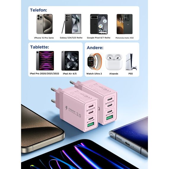 2-Pack USB C Ladegerät, Aioneus 4-Port Netzteil USB C Stecker 40W Schnellladegerät PD 3.0 Power Adapter USB Ladegerät Mehrfach für iPhone 16 15 Plus 14 Pro Max 13 Pro 12 Mini 11,Samsung,Handys Charger