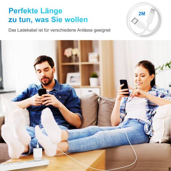 iPhone Schnellladegerät,Apple Netzteil Ladegerät 20W mit USB C Lightning Kabel 2M Original, Type C Ladeadapter, Power Adapter Stecker und Ladekabel für iPhone 14 Pro Max/13 Mini/12 Pro/11/XS/XR/8 iPad