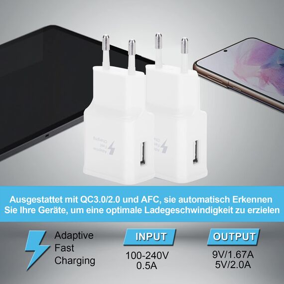KAIMENGLONG Ladegerät Fast Charge Schnellladegerät Netzteil mit 2M USB Typ C Nylon Ladekabel für Samsung Galaxy S21 S21FE S21+ S20FE S20 Ultra S10 S9 S8/Note 10/9/8/A14 A34 A53 A54 (2er Pack)