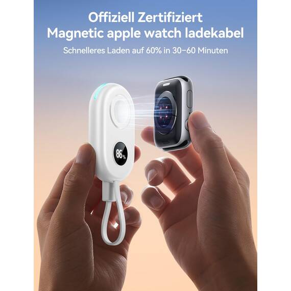JOYROOM 2500mAh Powerbank für Apple Watch 11 mit USB C Ladekabel, [LED-Display] Magnetisch Kabellos Tragbares Ladegerät kompatibel mit Apple Watch Series 11/10/9/8/7/6/SE/5/4/3/2/1/Nike/Ultra/Ultra 2