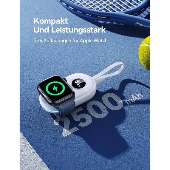 JOYROOM 2500mAh Powerbank für Apple Watch 11 mit USB C Ladekabel, [LED-Display] Magnetisch Kabellos Tragbares Ladegerät kompatibel mit Apple Watch Series 11/10/9/8/7/6/SE/5/4/3/2/1/Nike/Ultra/Ultra 2