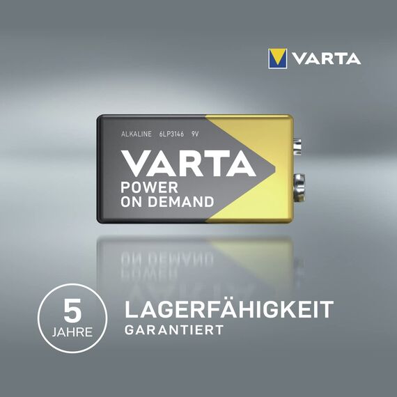 VARTA Batterien 9V Blockbatterien, 4 Stück, Power on Demand, Alkaline, Vorratspack, smart, flexibel, leistungsstark, ideal für Rauchmelder, Brand- & Feuermelder