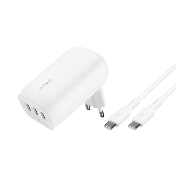Belkin BoostCharge USB-C-Ladegerät mit DREI Anschlüssen und PPS (67 W) PD 3.1-fähiges iPhone-Schnellladegerät für die iPhone 17, Air, iPhone 16, MacBook Pro, AirPods, Galaxy USB-C/Typ C-Kabel