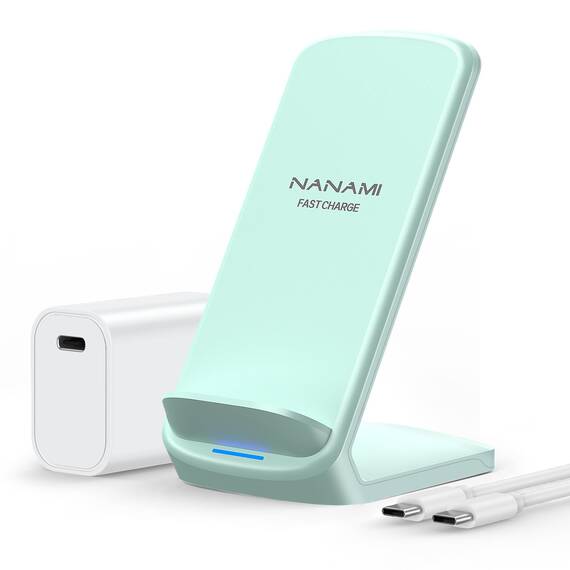 NANAMI Fast Wireless Charger, 15W Induktive Ladestation für Samsung Galaxy S26 S25 S24 S23 S22 Ultra Plus,Handy Ständer (mit 20W USB ladegerät PD Adapter) für iPhone 17 16 15 14 13 12 11 Pro Max XR