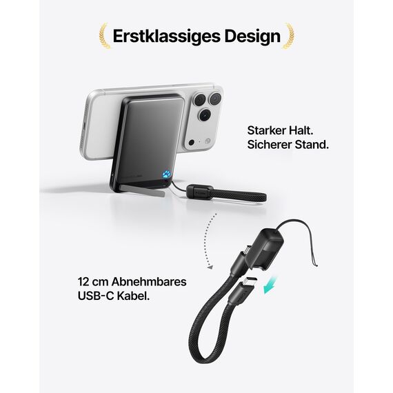 INIU Powerbank für MagSafe, Original Qi2-zertifiziertes Kabelloses Schnellladen, Ultra-schlank 10000mAh 45W Powerbank mit USB-C-Kabel & Ständer, Reise-Essential Magnetische Akkubank für iPhone 12-17
