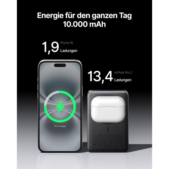 INIU Powerbank für MagSafe, Original Qi2-zertifiziertes Kabelloses Schnellladen, Ultra-schlank 10000mAh 45W Powerbank mit USB-C-Kabel & Ständer, Reise-Essential Magnetische Akkubank für iPhone 12-17