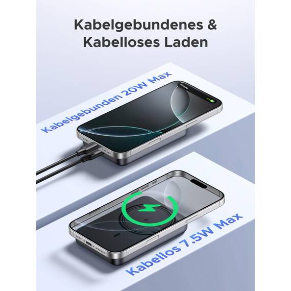UGREEN Zapix Wireless Powerbank 10000mAh Magnetische Power Bank mit USB-C 20W, kabellose Externe powerbank MagSafe kompatibel mit iPhone 17 Pro Max/17 Pro/16/15 Pro Max/Pro/14/13/12(Schwarz)