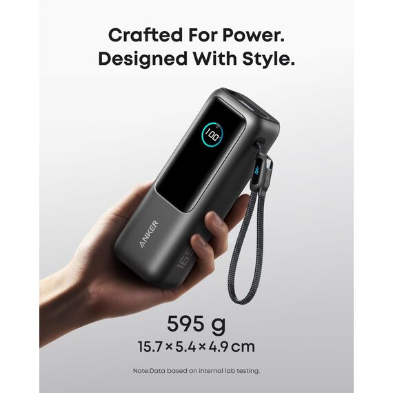 Anker Laptop Powerbank 165W 25000 mAh, Ladegerät mit 70cm ausziehbarem Kabel & Trageband, 3 USB-C Ports für Laden mehrerer Geräte, Für MacBook Pro, iPhone 17/16/15, Samsung und mehr (flugzeugtauglich)
