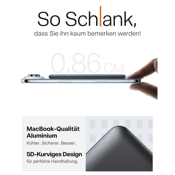 TORRAS MiniMag Ultra Slim Powerbank für Magsafe, 18W Schnellladen 5000mAh Magnetische Powerbank Klein, Wireless Externe Akkupack mit USB-C-Kabel für iPhone 17 Pro Max/Air/16/15/14/13/12, Grau Titan.