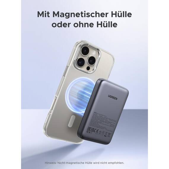 UGREEN Zapix Wireless Powerbank 10000mAh Magnetische Power Bank mit USB-C 20W, kabellose Externe powerbank MagSafe kompatibel mit iPhone 17 Pro Max/17 Pro/16/15 Pro Max/Pro/14/13/12(Schwarz)
