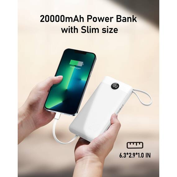 VEEKTOMX Powerbank 20000mAh Power Bank mit integrierten Kabeln USB C Externe Handyakkus mit 5 Ausgängen & 2 Eingängen Reise Gadgets Akkupack Kompatibel mit iPhone, Samsung