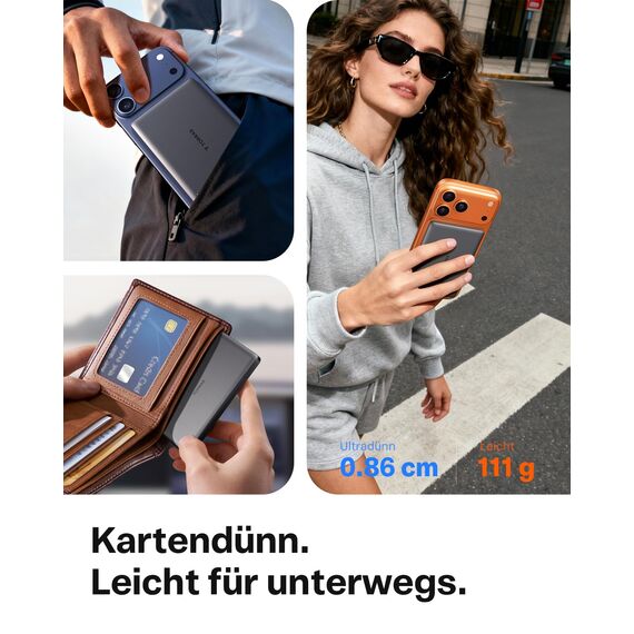 TORRAS MiniMag Ultra Slim Powerbank für Magsafe, 18W Schnellladen 5000mAh Magnetische Powerbank Klein, Wireless Externe Akkupack mit USB-C-Kabel für iPhone 17 Pro Max/Air/16/15/14/13/12, Grau Titan.