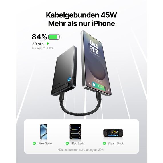 INIU Powerbank für MagSafe, Original Qi2-zertifiziertes Kabelloses Schnellladen, Ultra-schlank 10000mAh 45W Powerbank mit USB-C-Kabel & Ständer, Reise-Essential Magnetische Akkubank für iPhone 12-17