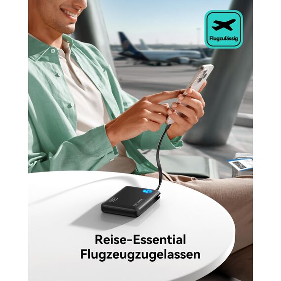 INIU 45W Power Bank, Mini-Größe 10000mAh PowerBank mit Integriertem USB-C Kabel, Schnellladen Externe Handyakkus USB C In&Out, Klein Aber Stark für iPhone 17 16 15 14 Xiaomi Mini Samsung iPad