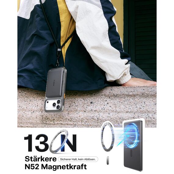 TORRAS MiniMag Ultra Slim Powerbank für Magsafe, 18W Schnellladen 5000mAh Magnetische Powerbank Klein, Wireless Externe Akkupack mit USB-C-Kabel für iPhone 17 Pro Max/Air/16/15/14/13/12, Grau Titan.