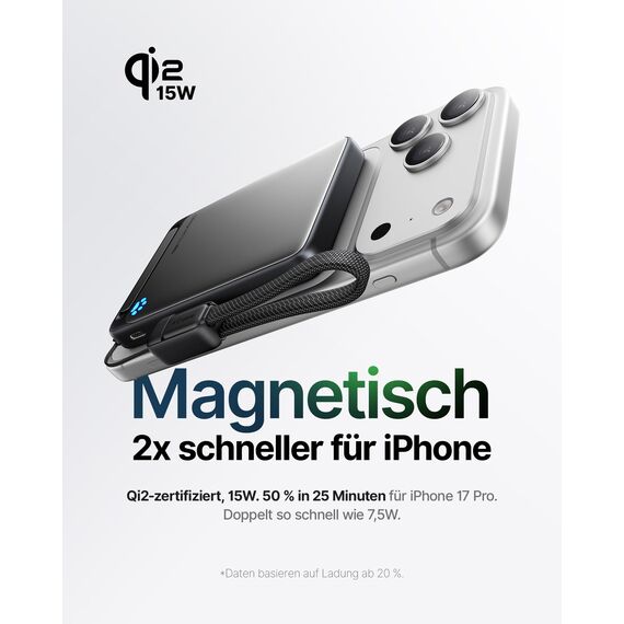 INIU Powerbank für MagSafe, Original Qi2-zertifiziertes Kabelloses Schnellladen, Ultra-schlank 10000mAh 45W Powerbank mit USB-C-Kabel & Ständer, Reise-Essential Magnetische Akkubank für iPhone 12-17