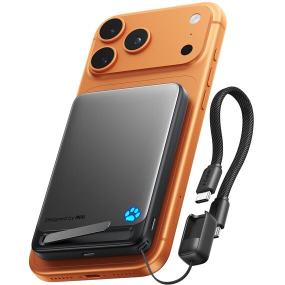 INIU Powerbank für MagSafe, Original Qi2-zertifiziertes Kabelloses Schnellladen, Ultra-schlank 10000mAh 45W Powerbank mit USB-C-Kabel & Ständer, Reise-Essential Magnetische Akkubank für iPhone 12-17